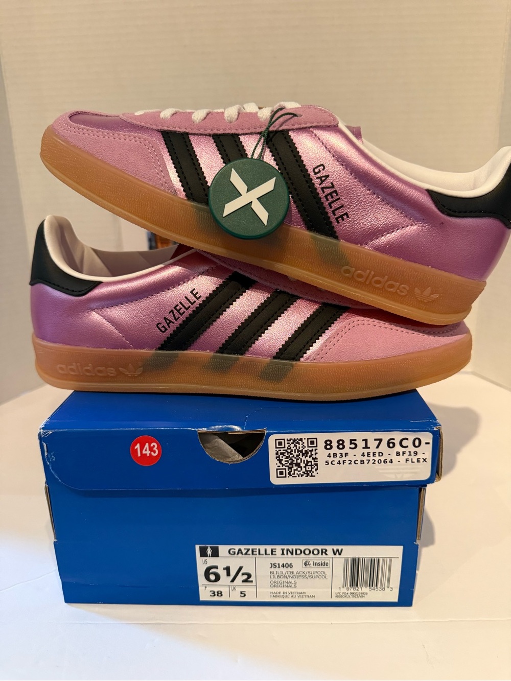 adidas Pink Metallic Gazelle Indoor Sneakers with Black Stripes